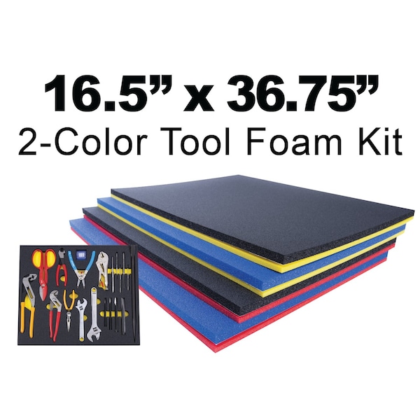 5S Supplies Tool Box Foam Insert 2 Color 16.5in x 36.75in Black Top / Red Bottom - TSF-1636-BLKRD