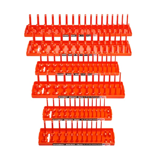 Hansen Metric and Fractional Socket Tray Set for 1/2", 1/4" and 3/8" Drive Sockets, Orange, 6 Pieces - 92002