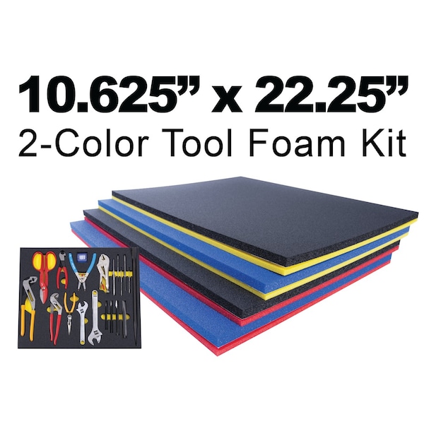 5S Supplies Tool Box Foam Insert 2 Color 10.625in x 22.25in Black Top / Red Bottom - TSF-1022-BLKRD