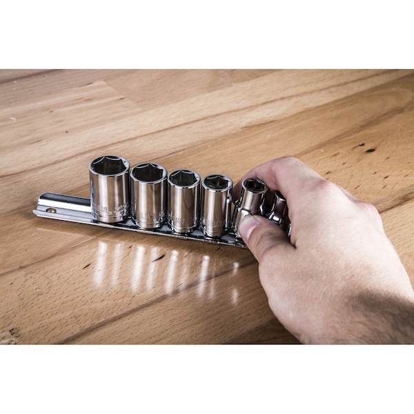 Steelman 6-Piece 3/8-Inch Drive Steel Socket Rail, 7-Inch Length - 95679