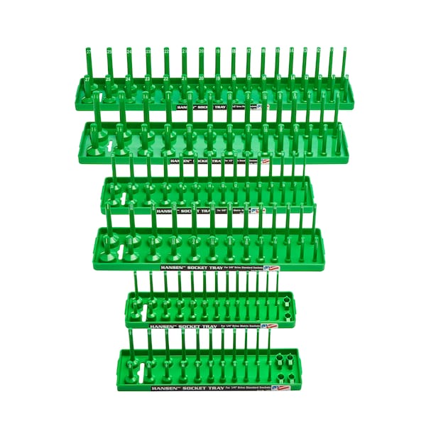 Hansen Metric and Fractional Socket Tray Set for 1/2", 1/4" and 3/8" Drive Sockets, Green, 6 Pieces - 92001