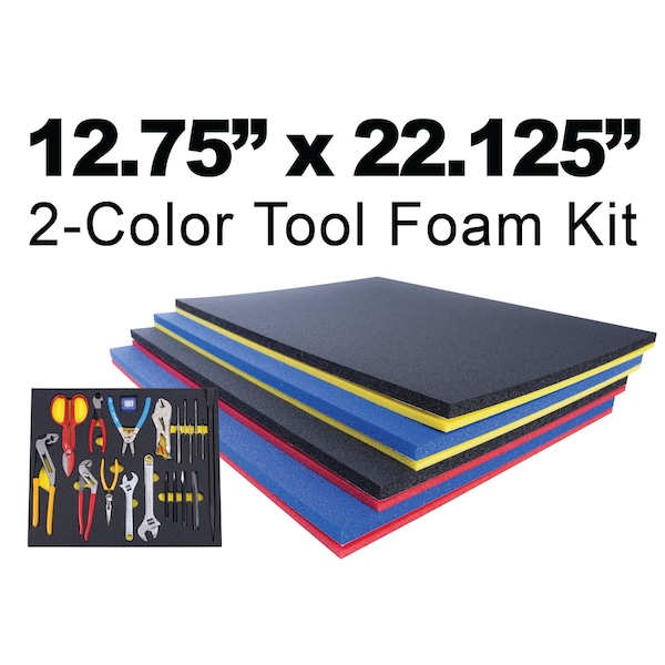 5S Supplies Tool Box Foam Insert 2 Color 12.750in x 22.125in Black Top / Red Bottom - TSF-1222-BLKRD