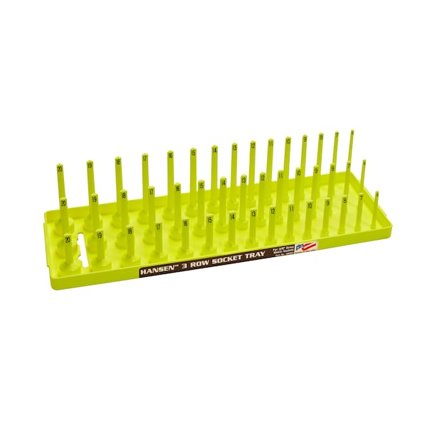 Hansen Metric Three Row Socket Tray for 3/8" Drive Sockets, Hi-Viz Yellow - 38083