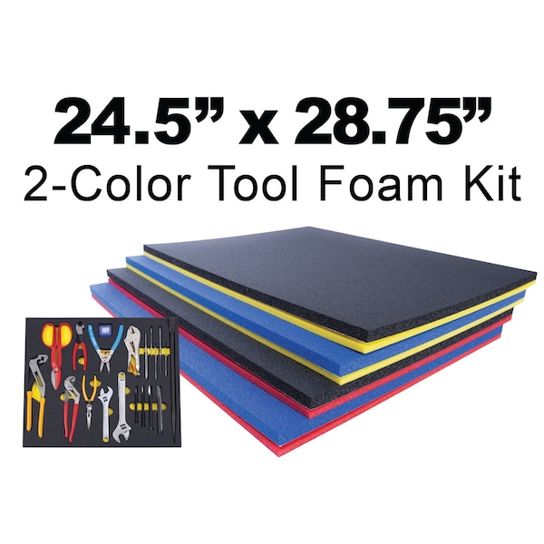 5S Supplies Tool Box Foam Insert 2 Color 24.50in x 28.75in Black Top / Red Bottom - TSF-2428-BLKRD