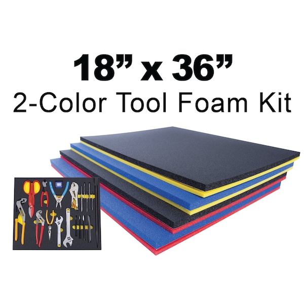 5S Supplies Tool Box Foam Insert 2 Color 18in x 36in Black Top / Red Bottom - TSF-1836-BLKRD