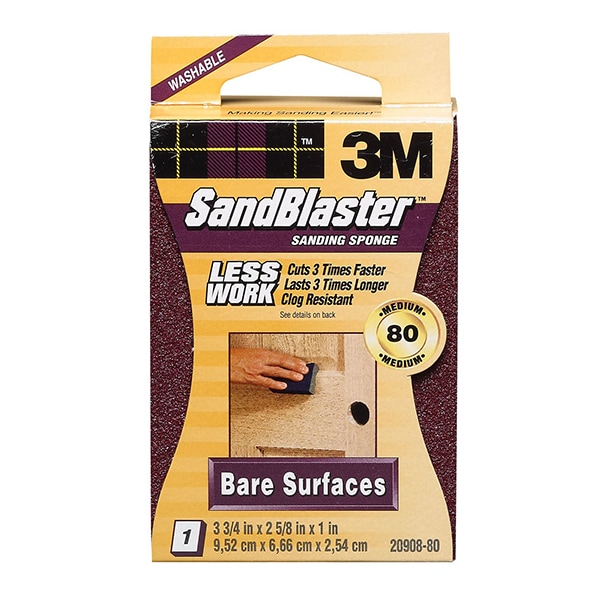 Esponja de lijar 3M SandBlaster de 3-3/4" x 2-5/8" x 1", 80-Grit - 20908-80