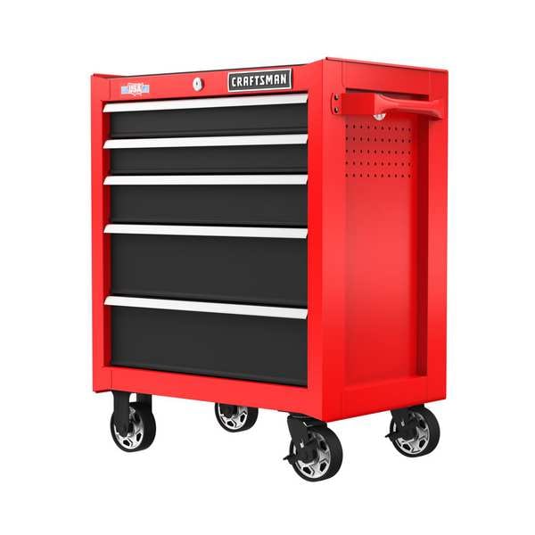 Craftsman S2000 Rolling Tool Cabinet, 5 Drawer, Black/Red, Steel, 26 in W x 18 in D x 34 in H - CMST98264RB