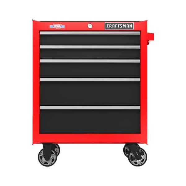 Craftsman S2000 Rolling Tool Cabinet, 5 Drawer, Black/Red, Steel, 26 in W x 18 in D x 34 in H - CMST98264RB