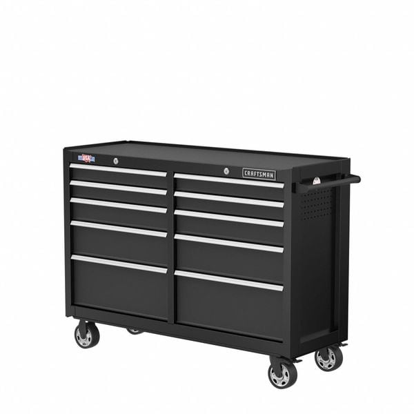 Craftsman S2000 Rolling Tool Cabinet, 10 Drawer, Black, Steel, 52 in W x 18 in D x 37-1/2 in H - CMST98273BK