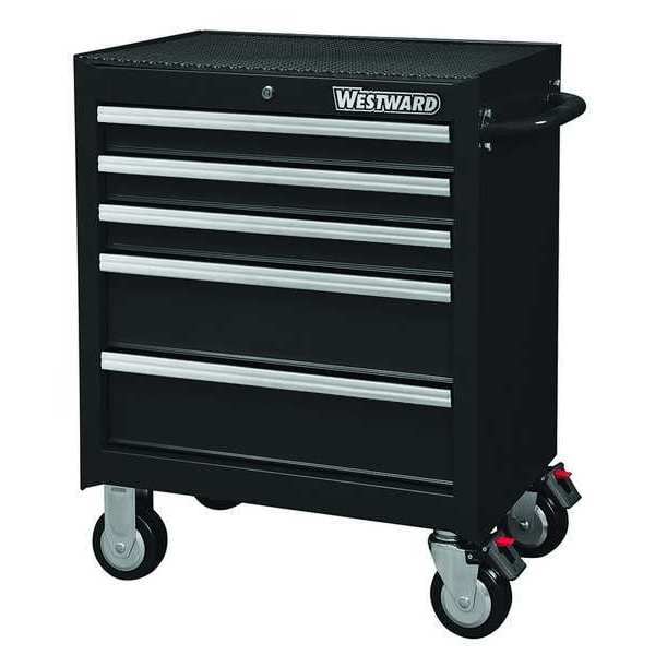Westward WESTWARD Rolling Tool Cabinet, 5-Drawers, Powder Coated Black, 27" W x 18" D x 33" H - 32H895