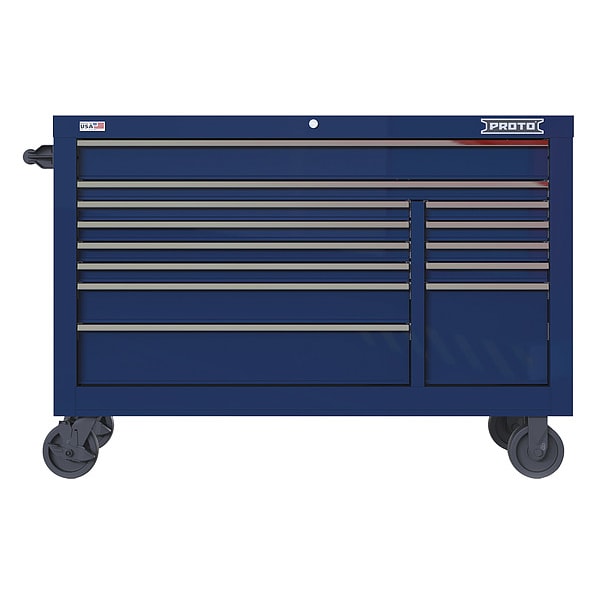 Proto Velocity Rolling Tool Cabinet, 13 Drawer, Blue, Steel, 55 in W x 22-1/2 in D x 38-1/2 in H - JSTV5539RD13BL