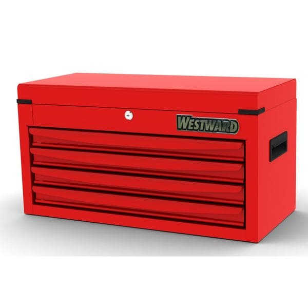 Westward WESTWARD Top Chest, 4-Drawers, Powder Coated Red, 26" W x 12" D x 14" H - 48RJ69