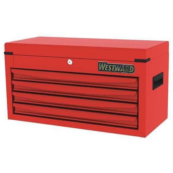 Westward WESTWARD Top Chest, 4-Drawers, Powder Coated Red, 26" W x 12" D x 14" H - 48RJ69