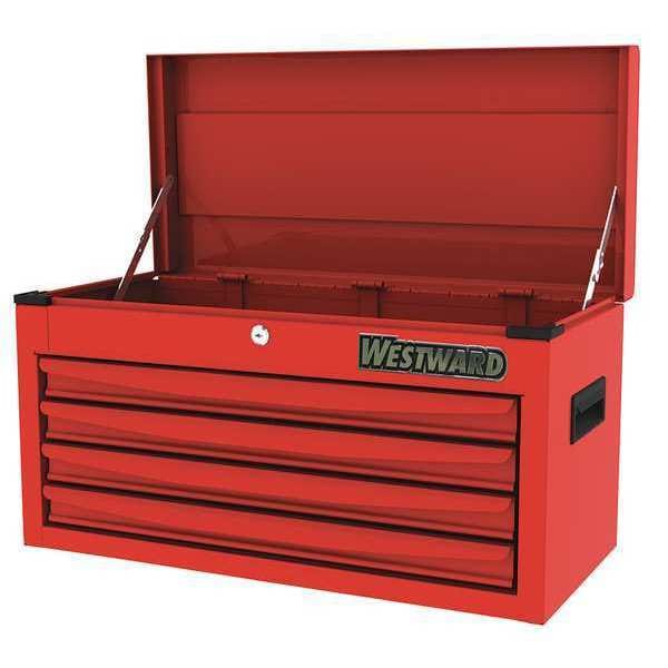 Westward WESTWARD Top Chest, 4-Drawers, Powder Coated Red, 26" W x 12" D x 14" H - 48RJ69