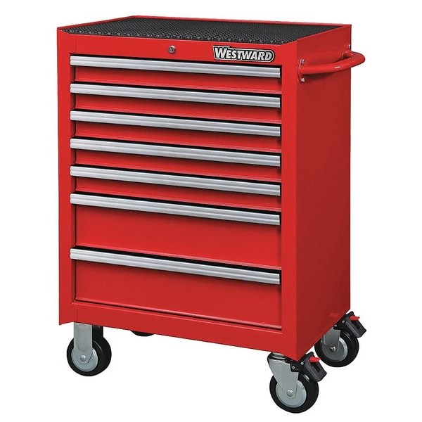 Westward WESTWARD Rolling Tool Cabinet, 7-Drawers, Gloss Red, 27" W x 19" D x 39.5" H - 32H888