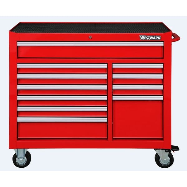 Westward WESTWARD Rolling Tool Cabinet, 11-Drawers, Gloss Red, 42" W x 19" D x 40" H - 32H855