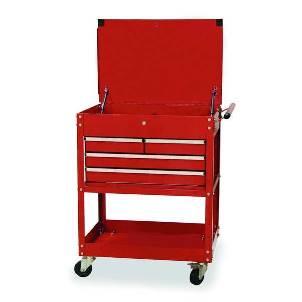 Westward WESTWARD Tool Utility Cart, 4-Drawers, Gloss Red, Keyed, 30" W x 20" D x 38" H - 2CZY5