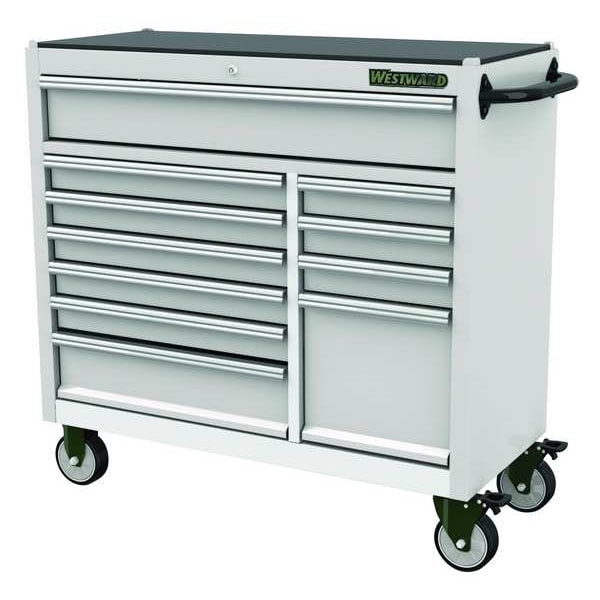 Westward WESTWARD Rolling Tool Cabinet, 11-Drawers, Stainless Steel Silver, 42" W x 19" D x 40" H - 53RH52