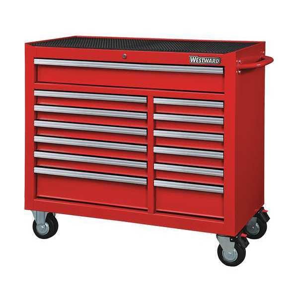 Westward WESTWARD Rolling Tool Cabinet, 13-Drawers, Gloss Red, 42" W x 19" D x 40" H - 32H891
