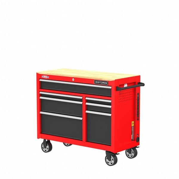 Craftsman S2000 Workstation, 7 Drawer, Black/Red, Steel, Wood, 41 in W x 18 in D x 34 in H - CMST98271RB