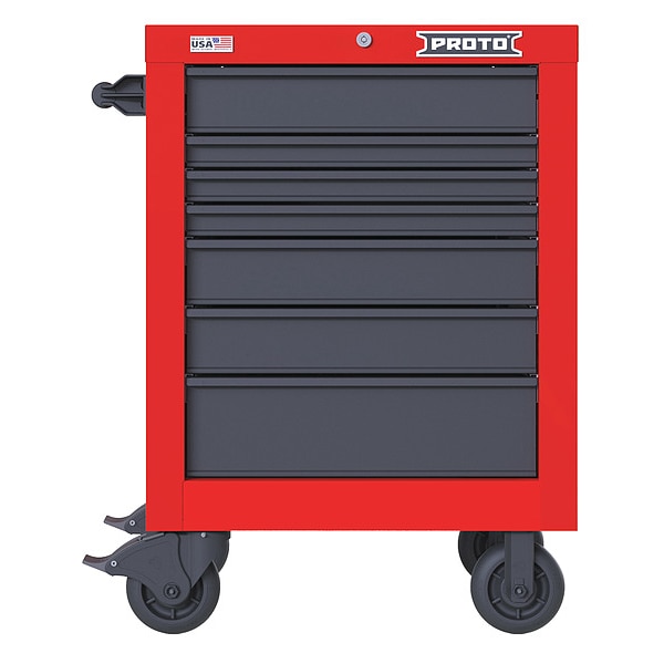 Proto Velocity Rolling Tool Cabinet, 7 Drawer, Red/Gray, Steel, 27 in W x 22-1/2 in D x 38-1/2 in H - JSTV2739RS07RG