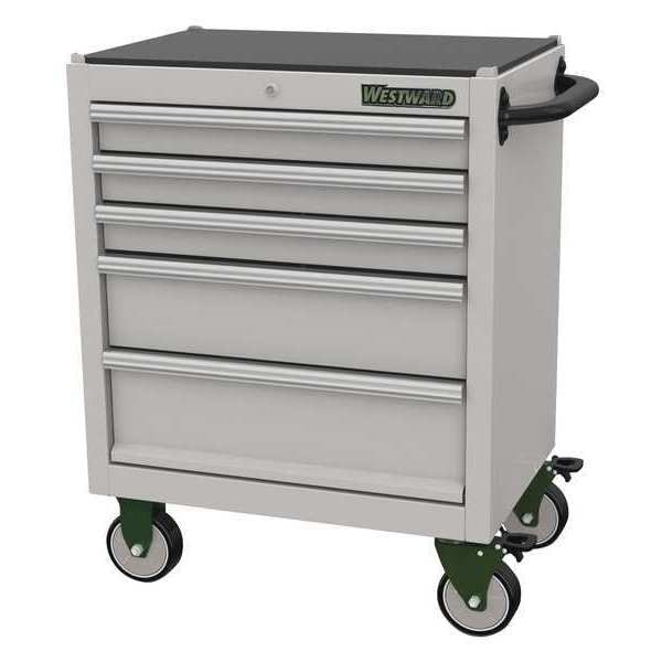 Westward WESTWARD Rolling Tool Cabinet, 5-Drawers, Stainless Steel Silver, 30" W x 18" D x 34" H - 53RH49