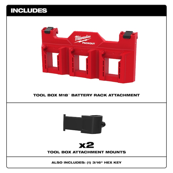 Milwaukee Tool PACKOUT Tool Box M18 Battery Rack Attachment - 48-22-8603