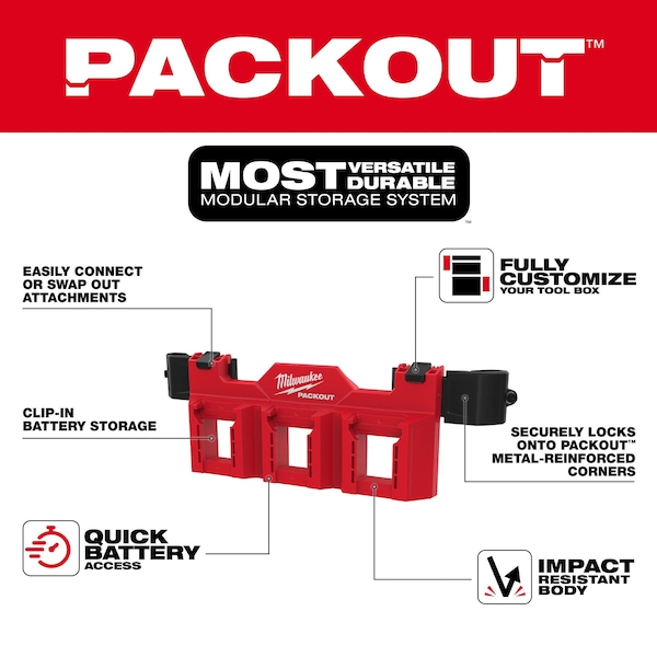 Milwaukee Tool PACKOUT Tool Box M18 Battery Rack Attachment - 48-22-8603