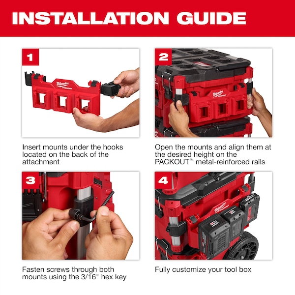 Milwaukee Tool PACKOUT Tool Box M18 Battery Rack Attachment - 48-22-8603