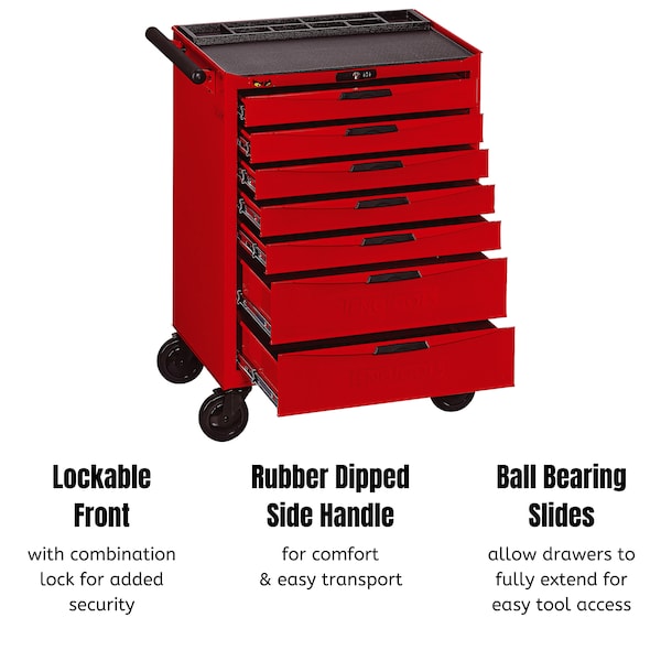 Teng Tools 8 Series Roller Cabinet, 7 Drawer, Red, Steel, 26 in W x 18 in D x 37 in H - TCW807NU