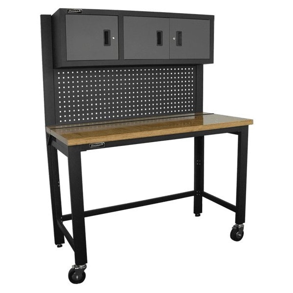 Homak 59in COLLAPSIBLE WOOD TOP WORKBENCH W/3 DOOR CABINET - GS00659131
