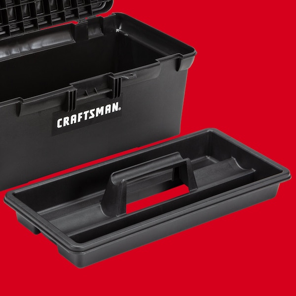 Craftsman Tool Box, Plastic, Black, 16 in W x 8-1/2 in D x 6-1/2 in H - CMST16005