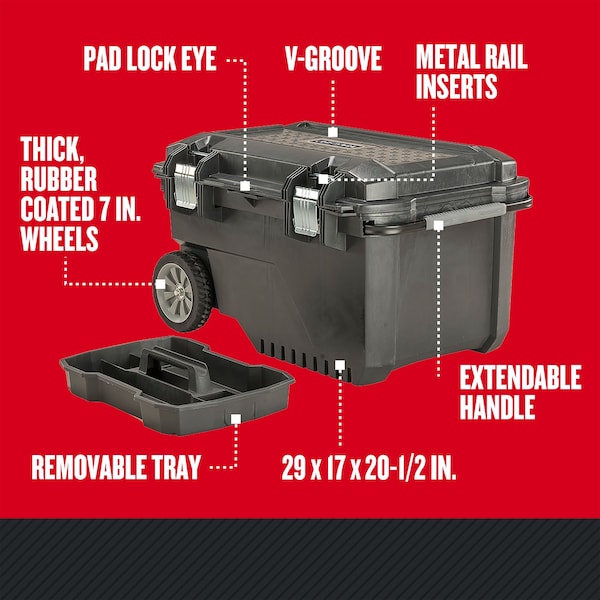 Craftsman Wheeled Tool Box, Plastic, Black, 29 in W x 20 in D x 16-3/4 in H - CMST24800