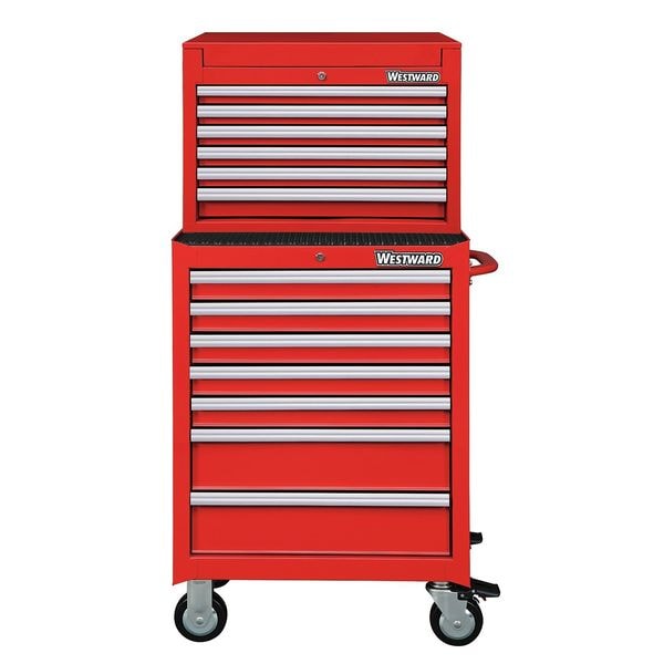 Westward WESTWARD Tool Chest & Cabinet Combination, 13-Drawers, Powder Coated Red, 27" W x 18" D x 58" H - 7CX83