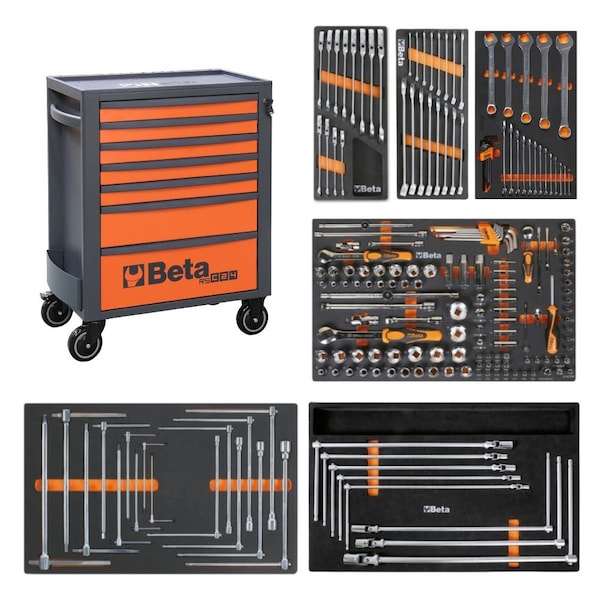 Beta 3 Drawer Rolling Tool Cart with 6 Foam Tray Tool Sets and 152 Tools and Accessories - RSC24KIT