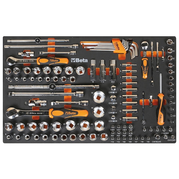 Beta 3 Drawer Rolling Tool Cart with 6 Foam Tray Tool Sets and 152 Tools and Accessories - RSC24KIT