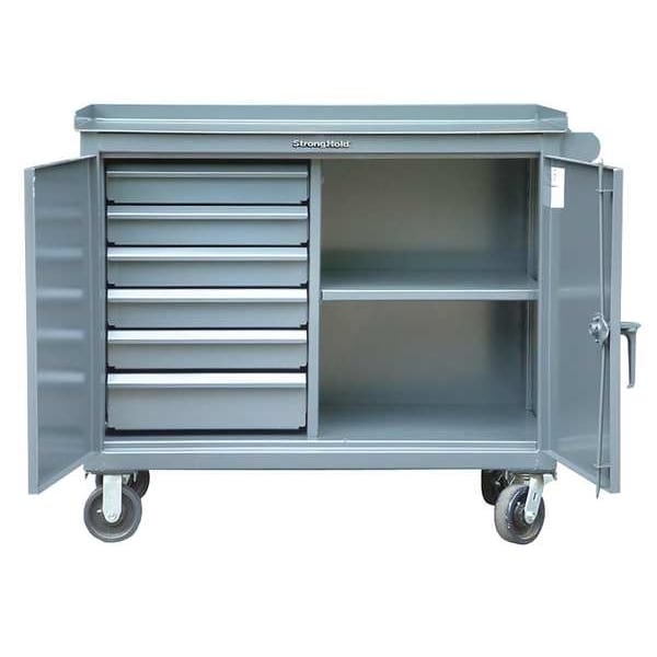 Strong Hold Rolling Tool Cabinet, 6 Drawer, Gray, Steel, 48 in W x 24 in D x 44 in H - 4-TC-241-6/5DB