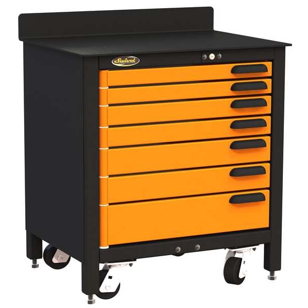 Swivel Storage Solutions Swivel Pro Rolling Tool Cabinet, 7 Drawer, Orange, Steel, 32 in W x 24 in D x 39-1/4 in H - PRO303507