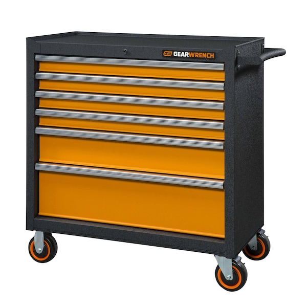 Gearwrench Tool Cabinet, 6 Drawer, Black/Orange, 36 in W - 83243