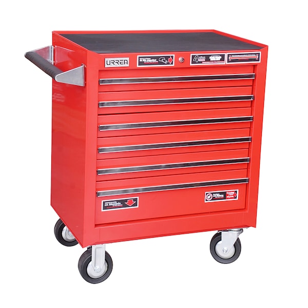 Urrea Roller Cabinet, 6 Drawer, Red, Steel, 27 in W x 37 in D x 18 in H - X27M6