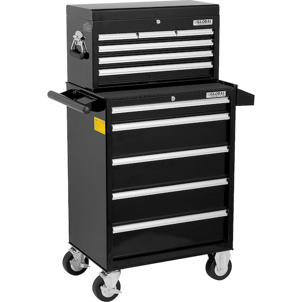 Global Industrial Chest & Roller Cabinet Combo, Black, Steel, 26-3/8 in W x 18-1/8 in D x 52-9/16 in H - 535490