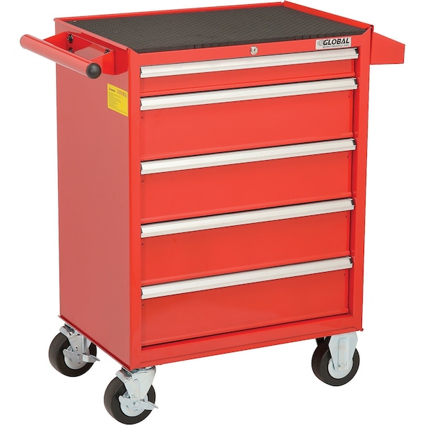 Global Industrial Roller Cabinet, 5 Drawer, Red, Steel, 18-1/8 in D x 37-13/16 in H - 535361