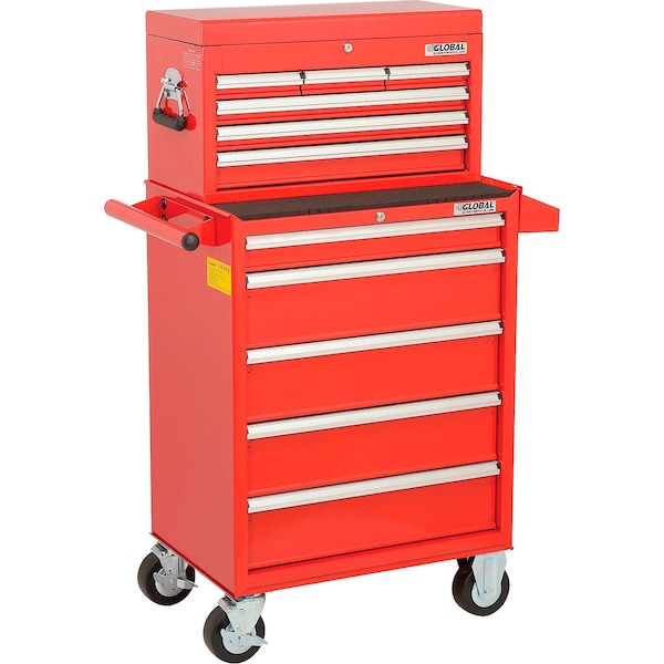 Global Industrial Chest & Roller Cabinet Combo, Red, Steel, 26-3/8 in W x 18-1/8 in D x 52-9/16 in H - 535489