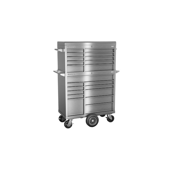Champion Tool Storage FMPro Plus SST Top Chest/Cabinet and Cart, 21 Drawer, Silver, Stainless Steel, 41 in W x 20 in D - FMPSA4121MC