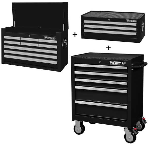 Westward WESTWARD Rolling Cabinet Kit, 17-Drawers, Powder Coated Black, 27" W x 18" D x 60.5" H - 361LN5