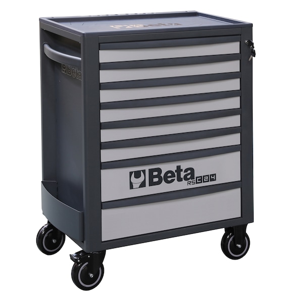 Beta RSC24 Rolling Tool Cabinet, 8 Drawers, Lt. Grey, Steel, Anti-Fall Edge, 26 in W x 17.5 in D x 38 in H - RSC24IT/8-G