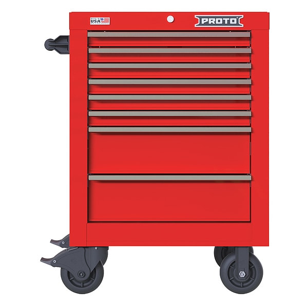 Proto Velocity Rolling Tool Cabinet, 8 Drawer, Red, Steel, 27 in W x 22-1/2 in D x 38-1/2 in H - JSTV2739RS08RD