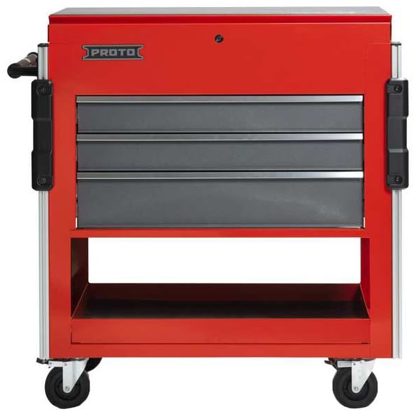 Proto Heavy Duty Tool Utility Cart, 3 Drawer, Red/Gray, Steel, 37 in W x 20 in D x 43 in H - JUC3743-3SG