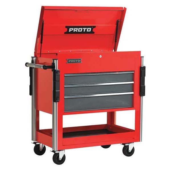 Proto Heavy Duty Tool Utility Cart, 3 Drawer, Red/Gray, Steel, 37 in W x 20 in D x 43 in H - JUC3743-3SG