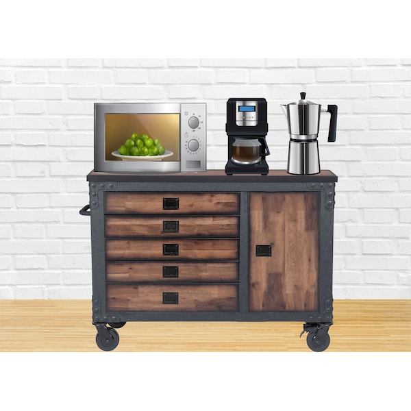 Duramax Rolling Tool Chest, Wood Top, 5 Drawer, Brown/Gray, Steel, Wood, 48 in W x 20 in D x 37 in H - 68005-N